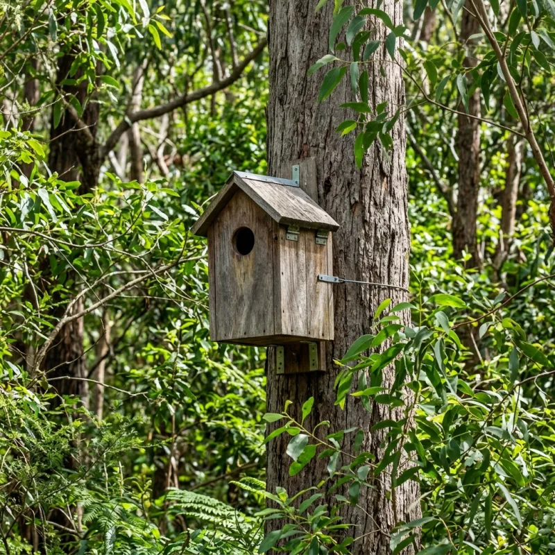 Animal nesting box installed as a humane alternative to a Fawkner roof cavity