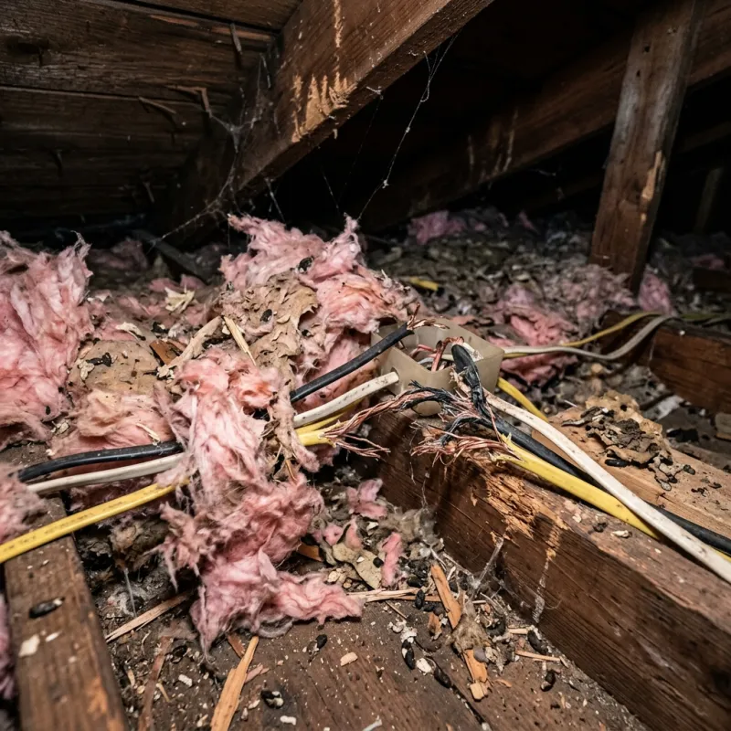 Contaminated ceiling insulation being assessed in a Fawkner roof space