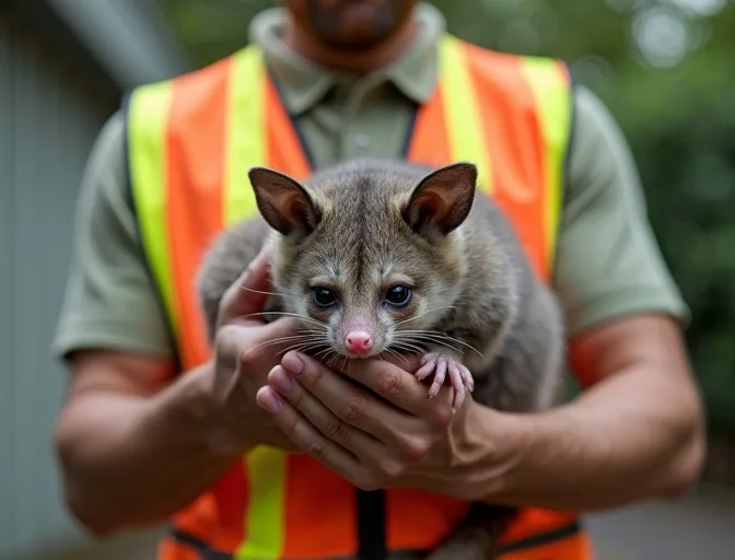 Animal handler safely recovering a deceased possum in Fawkner